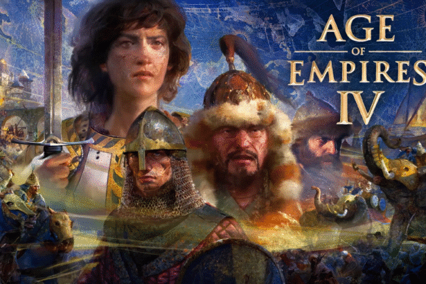 Promotional artwork for Age of Empires IV featuring Joan of Arc and other historical leaders with the game’s logo in the background