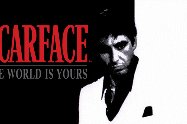 Official Scarface: The World Is Yours cover art featuring Tony Montana in black and white with red title text