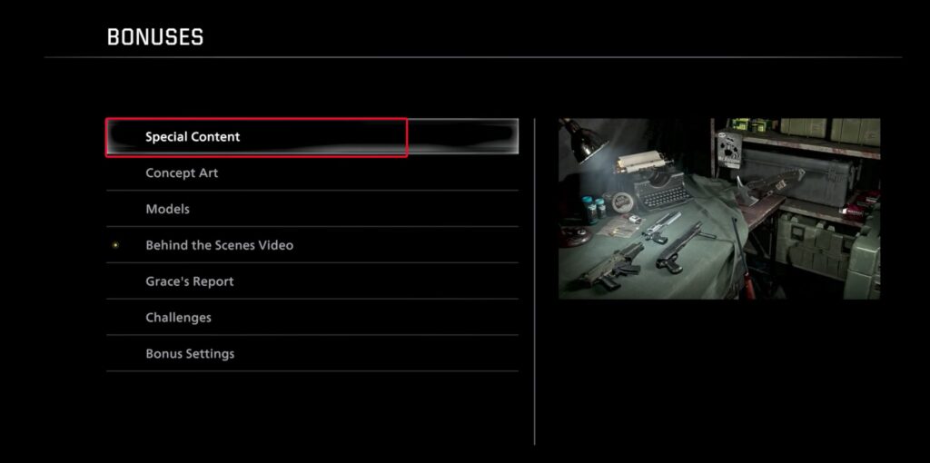 Special Content option in Resident Evil Requiem
