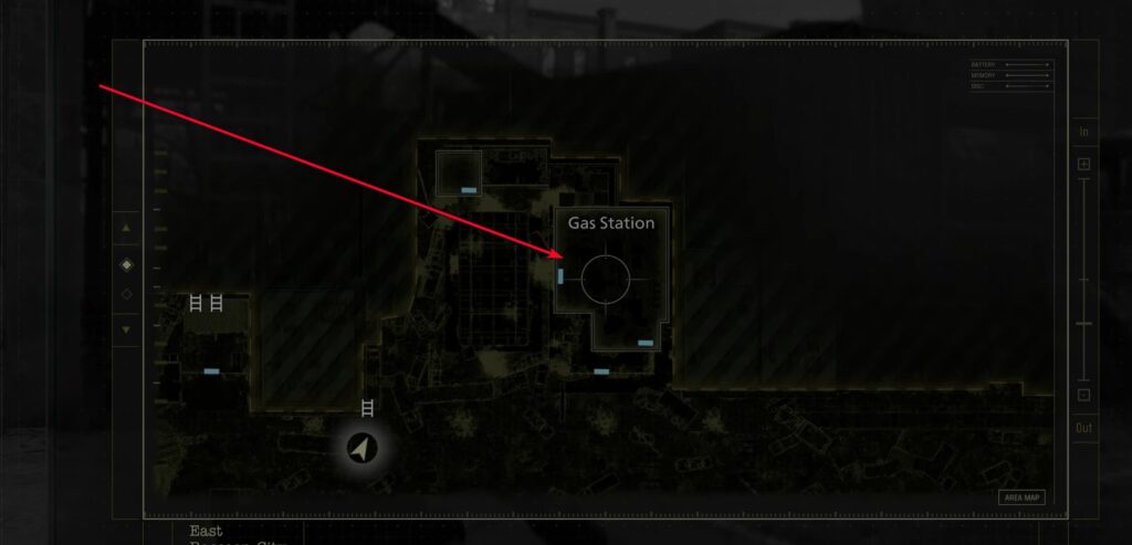 Gas station on map in Resident Evil Requiem.