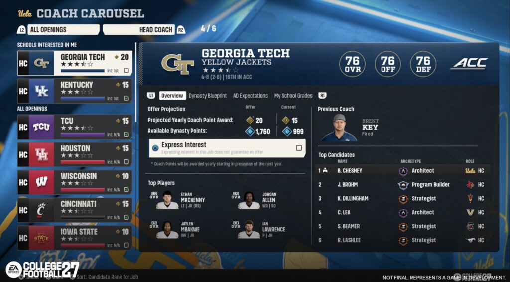 Coaching Carousel in College Football 27 Dynasty Mode