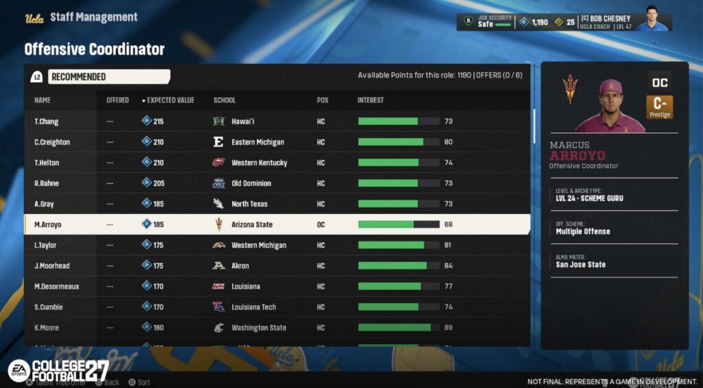 Coordinator Hiring in College Football 27 Dynasty Mode