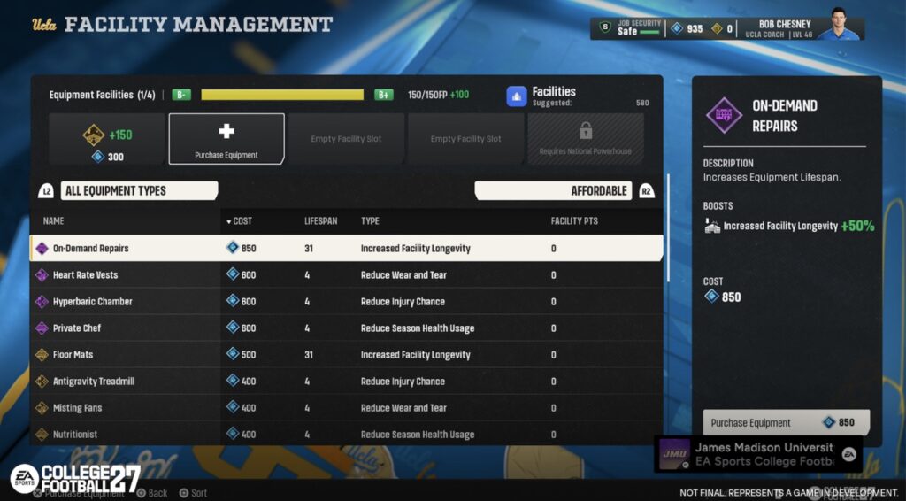 Equipment in College Football 27 Dynasty Mode