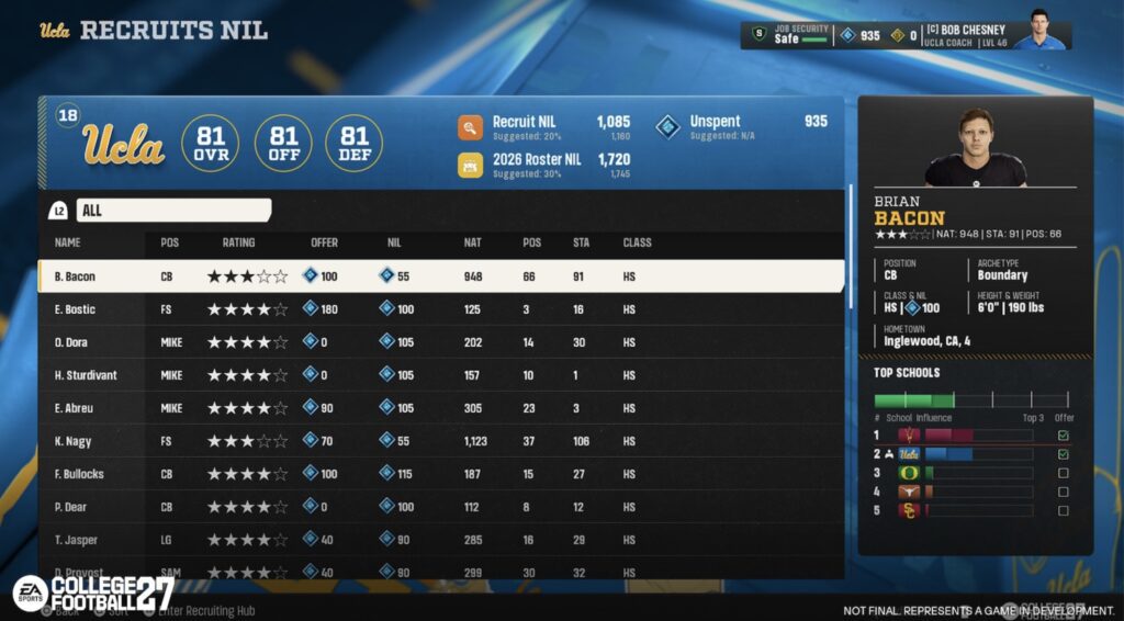 NIL Recruiting in College Football 27 Dynasty Mode