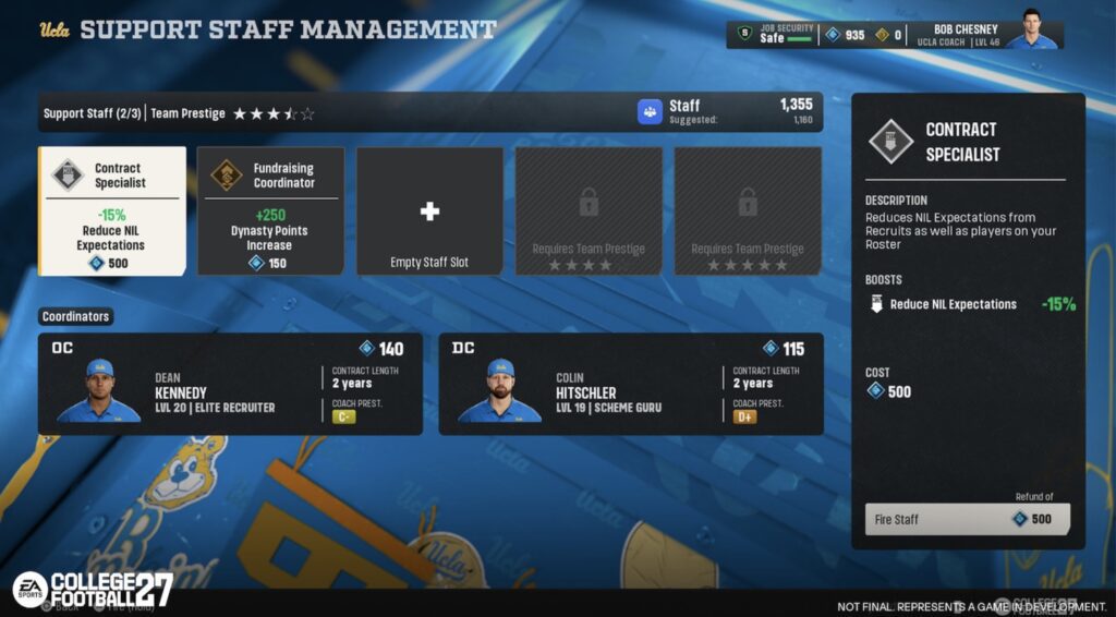 Support Staff in College Football 27 Dynasty Mode